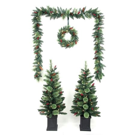 Celebrations 6 ft. White Prelit Cashmere Christmas Tree, Wreath and Garland Combo