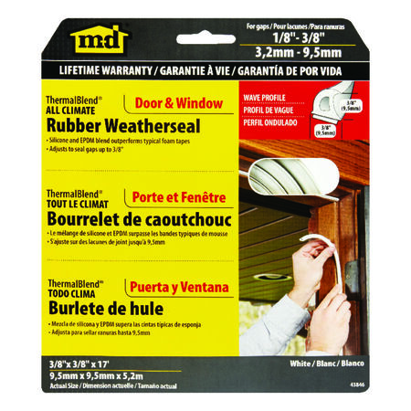 M-D White Rubber Weatherstrip For Windows 17 ft. L X 3/8 in.