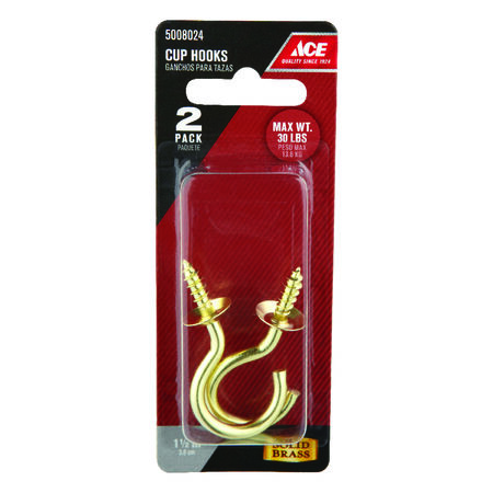 Ace Small Bright Brass Brass 2.0625 in. L Cup Hook 30 lb 1 pk