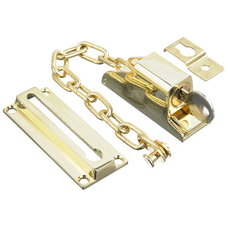 Ace 3.32 in. L Bright Brass Steel Keyed Chain Door Guard