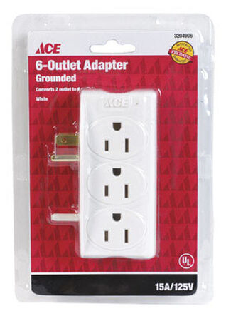 Ace Grounded 6-Outlet Adapter White 15 amps 125 volts 1 pk