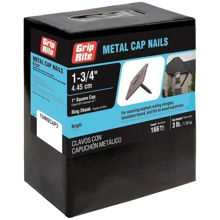 Grip-RIte 12x1-3/4" Square Metal Cap Roofing Nails 3 lb. Pack
