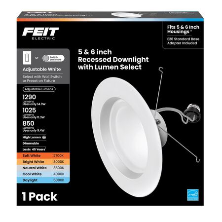 Feit Enhance White 7.5 in. W Aluminum LED Dimmable Recessed Downlight 14.3 W