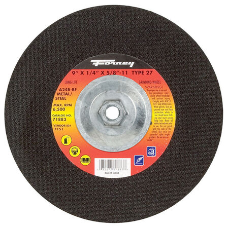 Forney 9 in. D X 1/4 in. thick T X 5/8 in. in. S Metal Grinding Wheel 1 pc