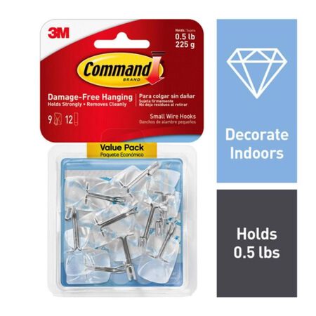 3M Command Small Plastic Wire Hooks 1.625 in. L 9 pk
