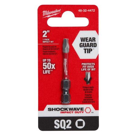 Milwaukee Shockwave Square #2 X 2 in. L Screwdriver Bit Steel 1 pc