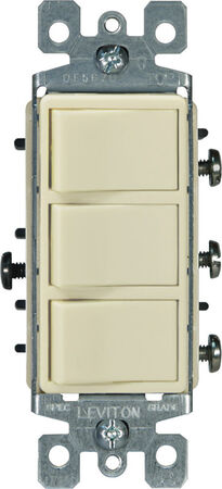 Leviton Decora 15 amps Single Pole Rocker Triple Combination Switch Ivory 1 pk