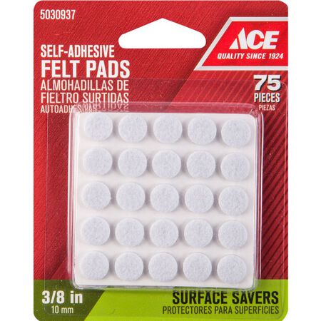 Ace Felt Round Self Adhesive Pad White 3/8 in. W 75 pk
