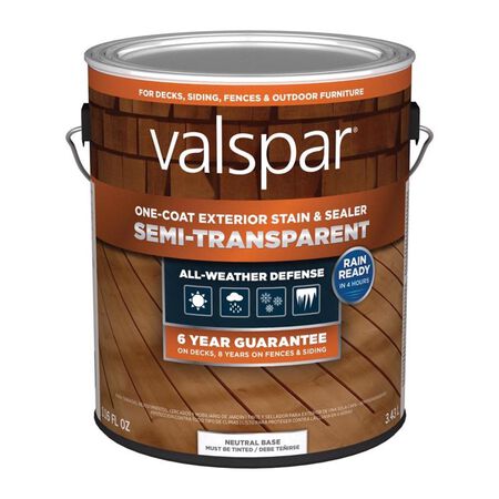 Valspar One-Coat Semi-Transparent Tintable Neutral Base Stain and Sealer 1 Gallon