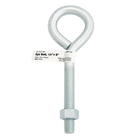 Hampton 1/2 in. X 6 in. L Zinc-Plated Steel Eyebolt Nut Included