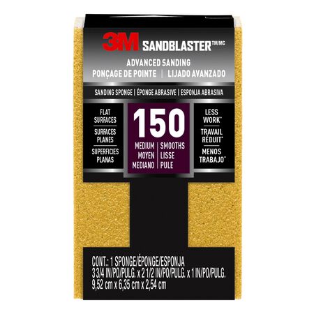 3M 3-3/4 in. L X 2-1/2 in. W X 1 in. 150 Grit Medium Flat Surface Sanding Sponge