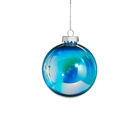 HJ Ornament 4 in. Blue Seamless Bright Iridescent Ball