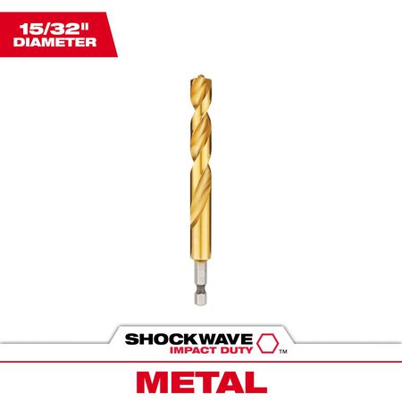 Milwaukee Shockwave 15/32 in. X 5 in. L Titanium Red Helix Drill Bit Hex Shank 1 pc