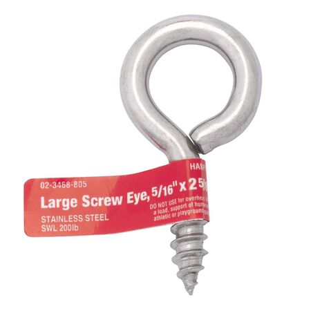 Hampton 11/32 in. D X 2-5/8 in. L Polished Stainless Steel Screw Eye 200 lb. cap. 1 pk