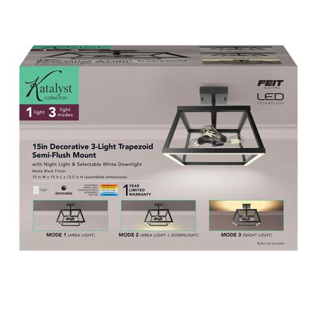 Feit Electric Katalyst 15 in. 3-Light Trapez Matte Black Color C