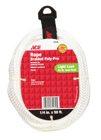 Ace 1/4 in. Dia. x 50 ft. L Diamond Braided Poly Rope White