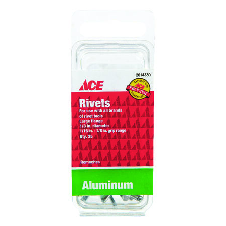 Ace 1/8 in. D X 1/8 in. R Aluminum Rivets Silver 25 pk