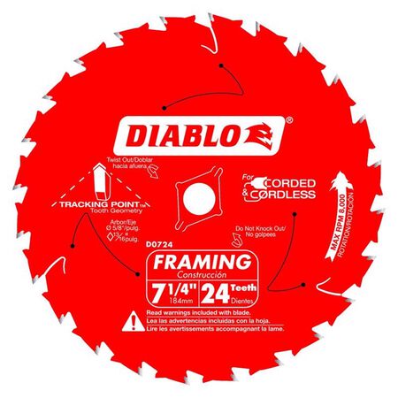 Diablo Tracking Point 7-1/4 in. D X 5/8 in. TiCo Hi-Density Carbide Framing Blade 24 teeth 1 pk