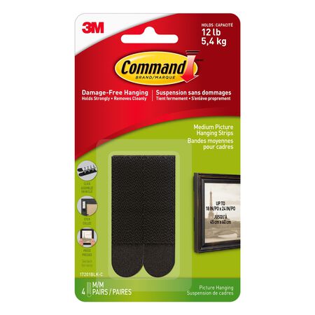 3M Command Black Medium Picture Hanging Strips 12 lb 8 pk