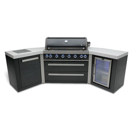 Mont Alpi 805 Black Stainless Steel Island with 45-degree corners and a fridge cabinet