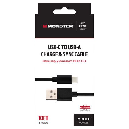 Monster Just Hook It Up USB-C to USB-A Charge and Sync Cable 10 ft. Black