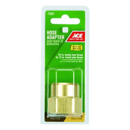 Ace 3/4 in. FHT x 1/2 in. FPT in. Brass Threaded Female Hose Adapter
