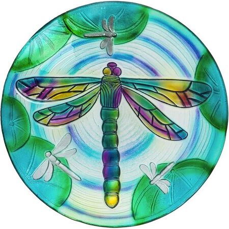 Evergreen Garden Beautiful Summer Dragonfly Pond Embossed Glass Bird Bath - 18 in. x 18 in. X 2 in.