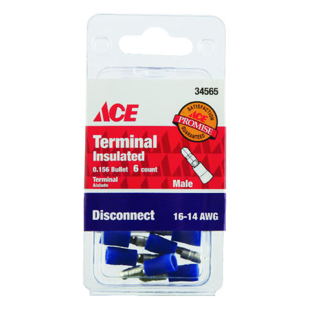 Ace Insulated Wire Male Disconnect Blue 6 pk