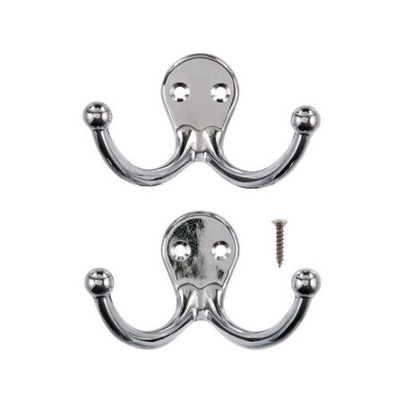 Ace 1-3/4 in. L Chrome Silver Metal Small Double Garment Hook 2 pk