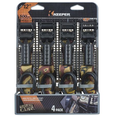 Keeper 1 in. W X 12 ft. L Camo Tie Down w/Ratchet 500 lb 4 pk