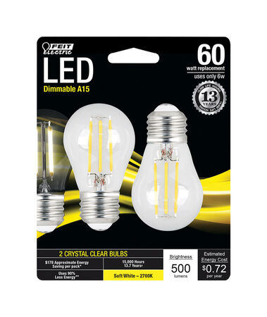 FEIT Electric LED Bulb 6 watts 500 lumens 2700 K A-Line A15 2 pk 60 watts equivalency