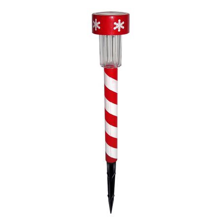 Alpine LED Cool White Solar Powered Lighted Candy Cane Stake 14 in. Pathway Decor