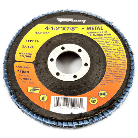 Forney 4-1/2 in. D X 7/8 in. S Zirconia Aluminum Oxide Arbor Flap Disc 120 Grit 1 pc