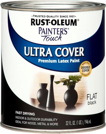 Rust-Oleum Painter's Touch Latex Paint, Flat Black 32 Fl Oz, 1 Quarts, (Pack of 1) 