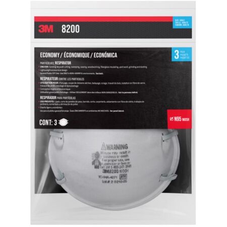 3M N95 Sanding and Fiberglass Cup Disposable Respirator 8200 White 3 pk