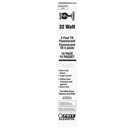 Feit Electric 32 W T8 48 in. L Fluorescent Bulb Cool White Linear 4100 K 10 pk