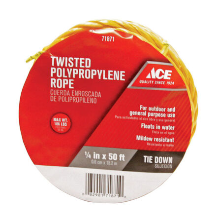 Ace 1/4 in. D X 50 ft. L Yellow Twisted Poly Rope