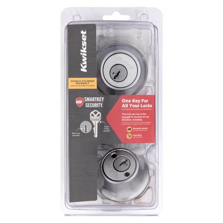 Kwikset SmartKey Security Satin Chrome Metal Double Cylinder Deadbolt