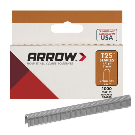 Arrow T25 1/4 in. W X 7/16 in. L 18 Ga. Round Crown Wire Staples 1100 pk