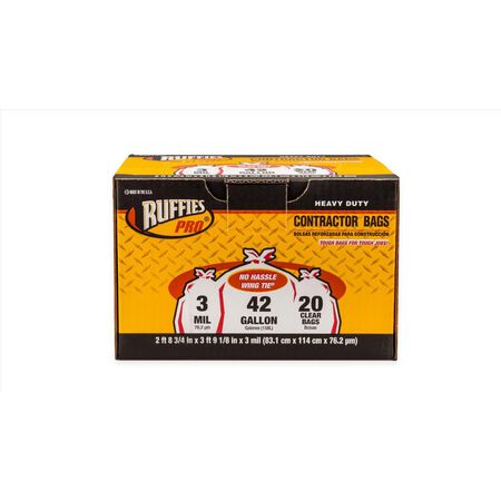 Ruffies Pro 42 gal Contractor Bags Wing Ties 20 pk 3 mil