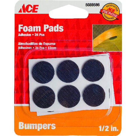 Ace Foam Self Adhesive Non-Skid Pad Black Round 1/2 in. W 24 pk