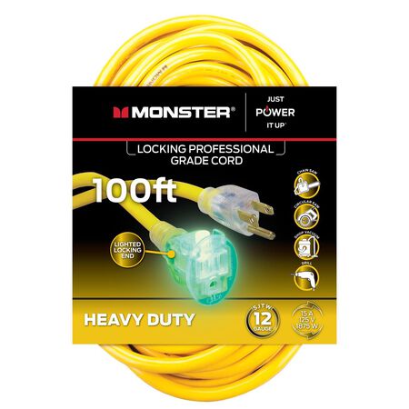 Monster Just Power It Up Outdoor 100 ft. L Yellow Extension Cord 12/3 SJTW