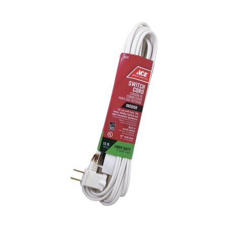 Ace Indoor 15 ft. L White Extension Cord w/Switch 16/2 SPT-2