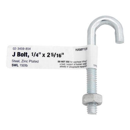 Hampton Small Zinc-Plated Silver Zinc 0.6875 in. L J-Bolt 150 lb 1 pk