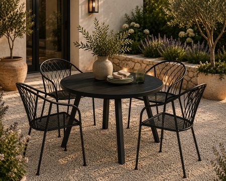 Living Accents 5PC Round Dining Set Black/Stackable Winston