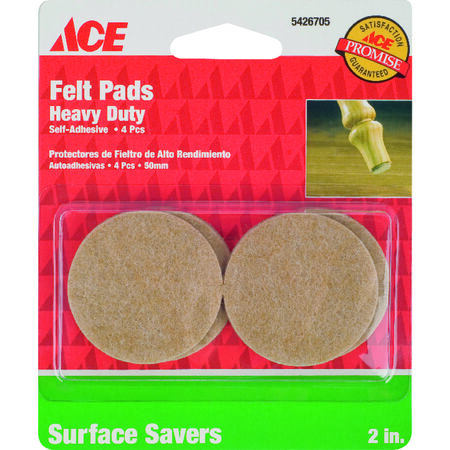 Ace Felt Self Adhesive Protective Pad Brown Round 2 in. W 4 pk