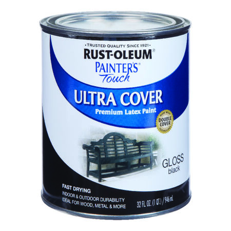 Rust-Oleum Painters Touch Ultra Cover Gloss Black Water-Based Paint Exterior & Interior 1 qt
