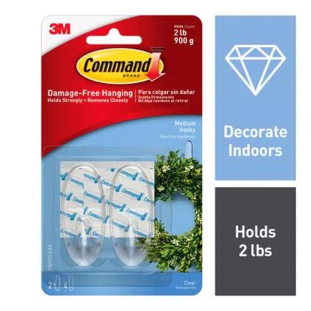 3M Command Medium Plastic Hook 1.625 in. L 2 pk