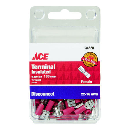Ace Insulated Wire Female Disconnect Red 100 pk