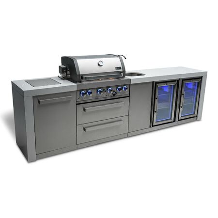 Mont Alpi 4-Burner Deluxe island with beverage center and fridge cabinet